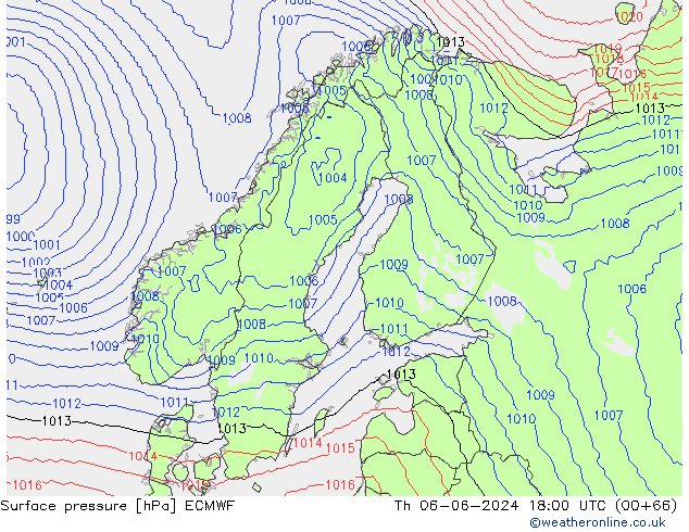 Presión superficial ECMWF jue 06.06.2024 18 UTC