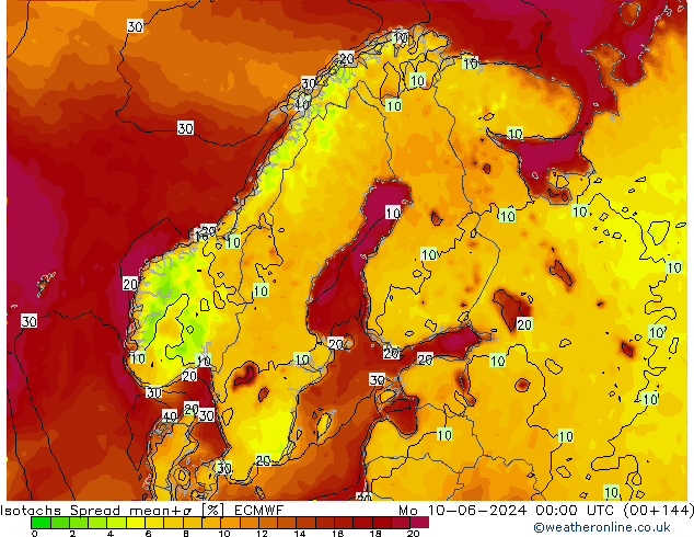 Isotachs Spread ECMWF lun 10.06.2024 00 UTC