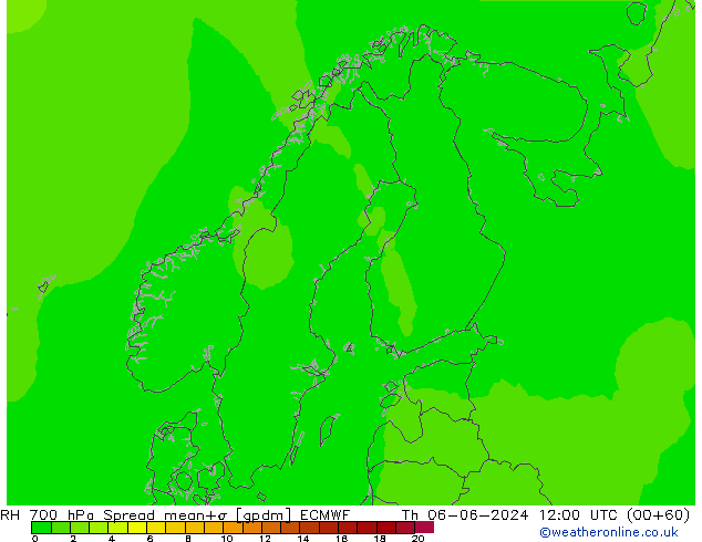 RH 700 hPa Spread ECMWF Th 06.06.2024 12 UTC