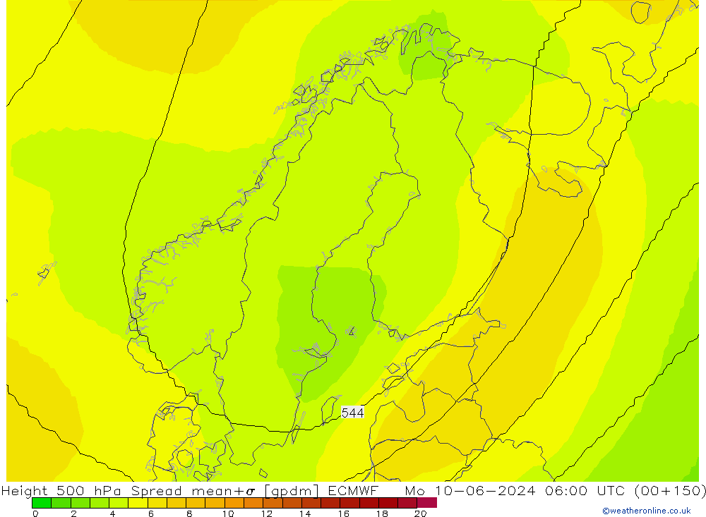 Height 500 гПа Spread ECMWF пн 10.06.2024 06 UTC