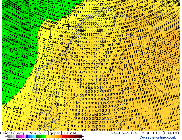 Yükseklik/Sıc. 850 hPa ECMWF Sa 04.06.2024 18 UTC