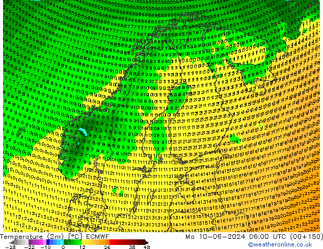 mapa temperatury (2m) ECMWF pon. 10.06.2024 06 UTC