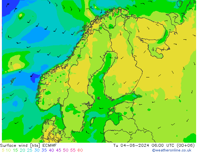 Surface wind ECMWF Út 04.06.2024 06 UTC