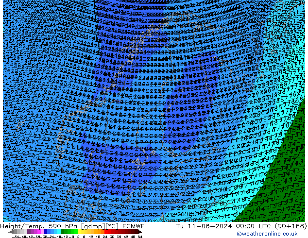 Yükseklik/Sıc. 500 hPa ECMWF Sa 11.06.2024 00 UTC