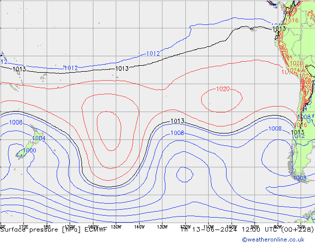 Atmosférický tlak ECMWF Čt 13.06.2024 12 UTC