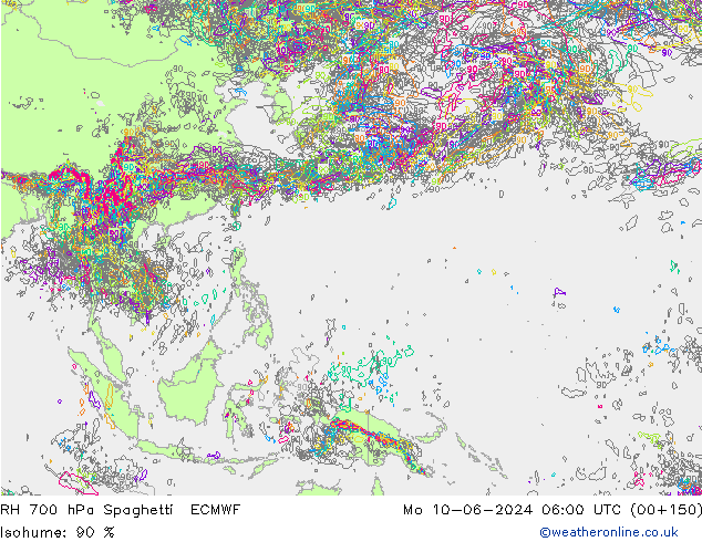 RH 700 гПа Spaghetti ECMWF пн 10.06.2024 06 UTC