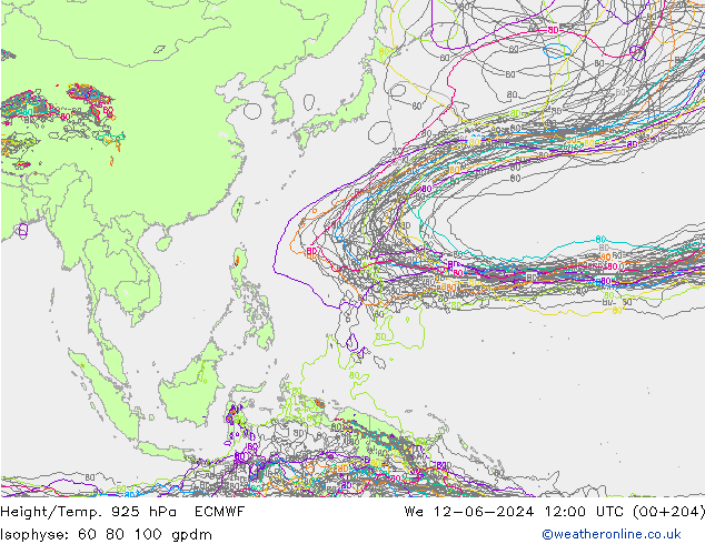 Height/Temp. 925 hPa ECMWF Qua 12.06.2024 12 UTC