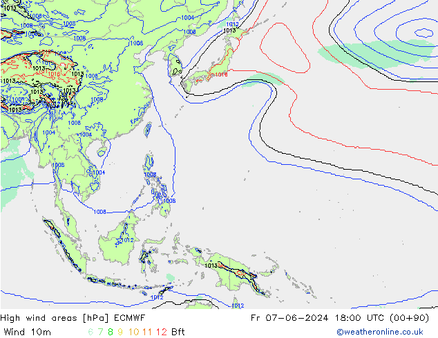 High wind areas ECMWF  07.06.2024 18 UTC