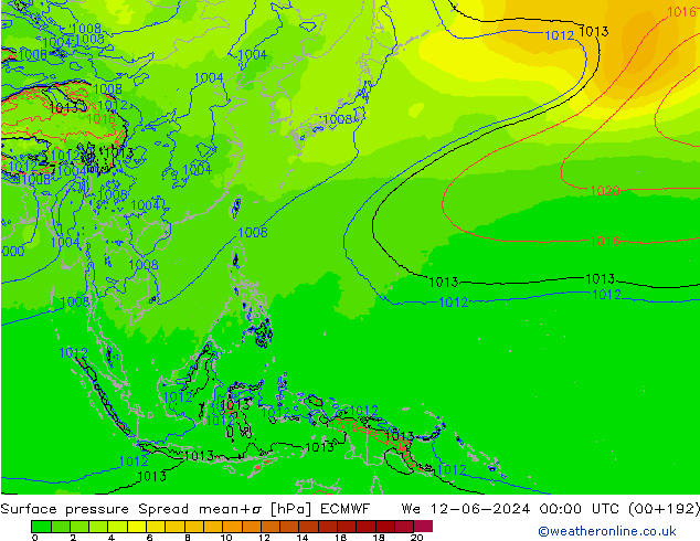 Yer basıncı Spread ECMWF Çar 12.06.2024 00 UTC