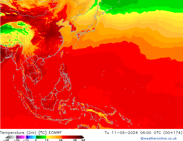 Sıcaklık Haritası (2m) ECMWF Sa 11.06.2024 06 UTC