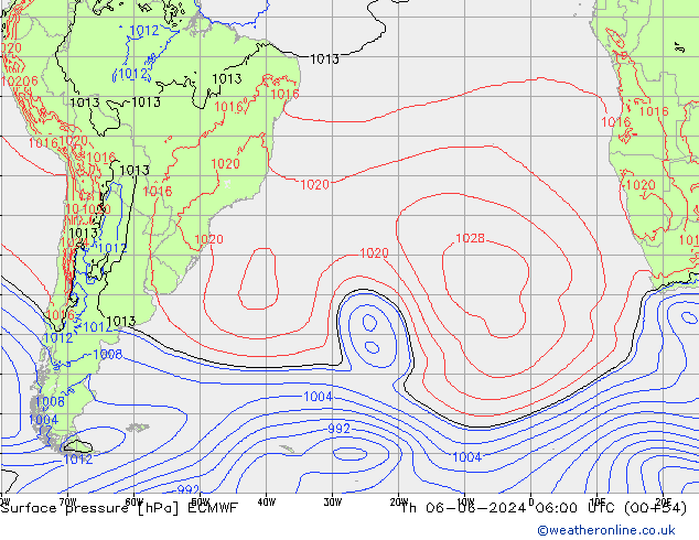 pressão do solo ECMWF Qui 06.06.2024 06 UTC