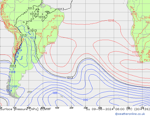 pressão do solo ECMWF Dom 09.06.2024 06 UTC