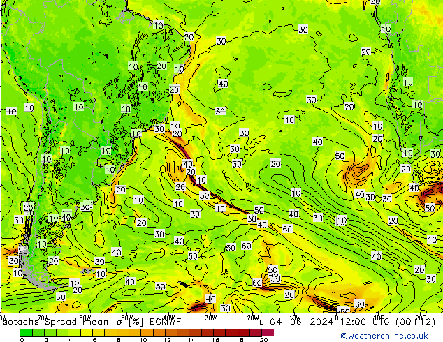 Isotaca Spread ECMWF mar 04.06.2024 12 UTC