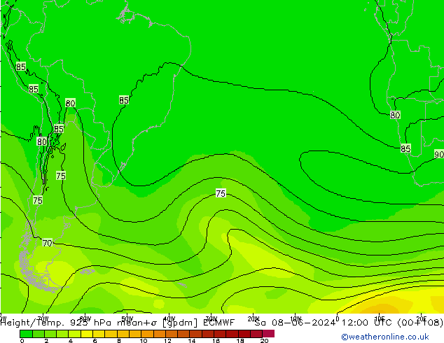 Height/Temp. 925 hPa ECMWF so. 08.06.2024 12 UTC