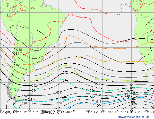 Height/Temp. 500 hPa ECMWF so. 08.06.2024 06 UTC