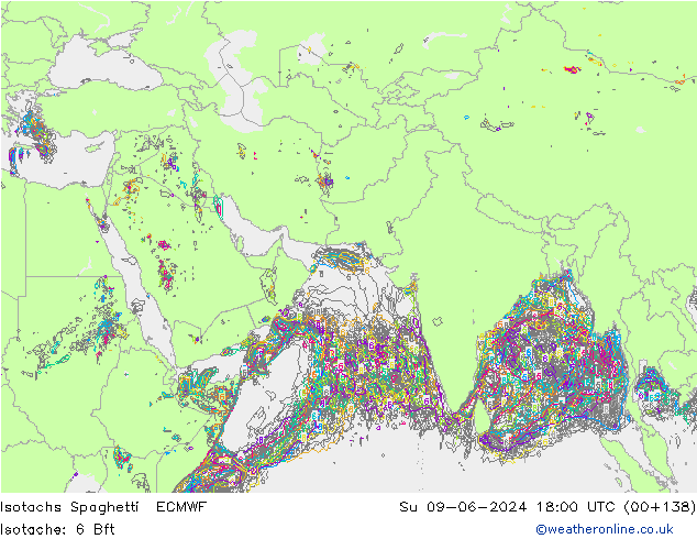 Isotachen Spaghetti ECMWF zo 09.06.2024 18 UTC