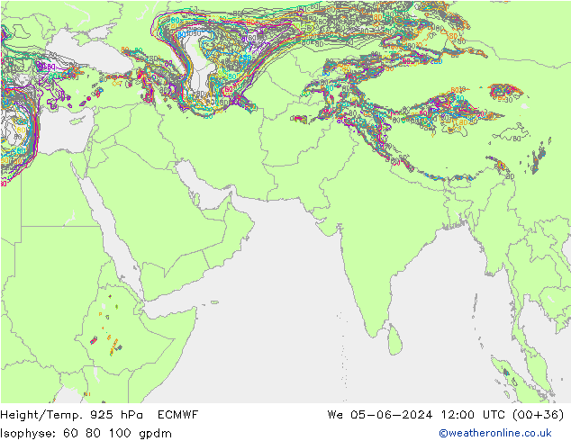 Height/Temp. 925 hPa ECMWF We 05.06.2024 12 UTC