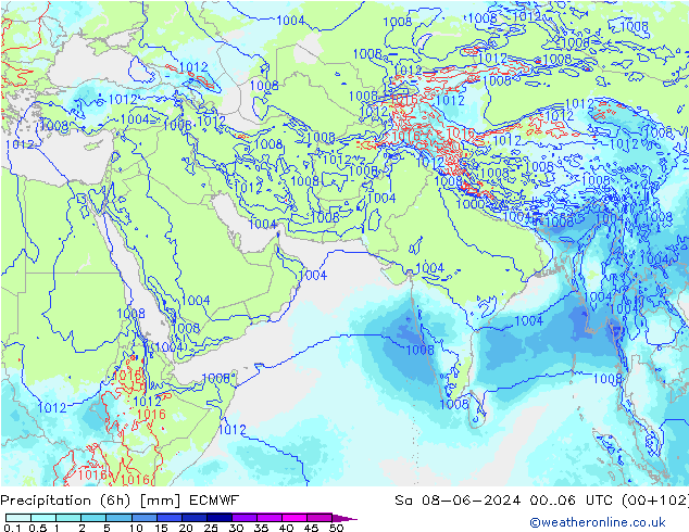 Precipitação (6h) ECMWF Sáb 08.06.2024 06 UTC