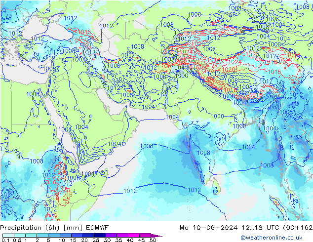 Precipitação (6h) ECMWF Seg 10.06.2024 18 UTC