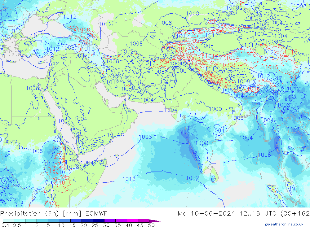 Totale neerslag (6h) ECMWF ma 10.06.2024 18 UTC