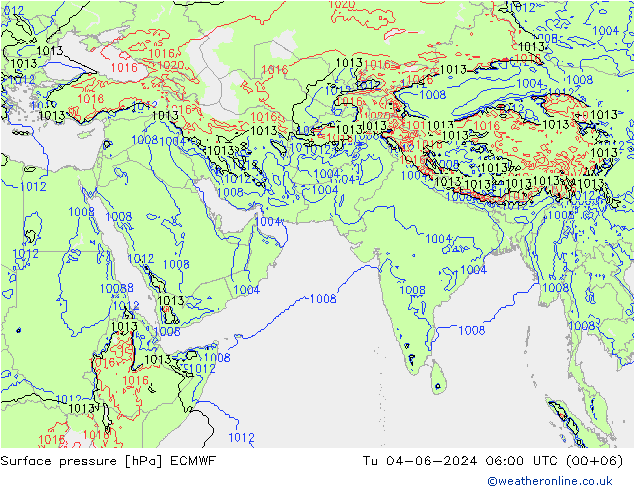 地面气压 ECMWF 星期二 04.06.2024 06 UTC