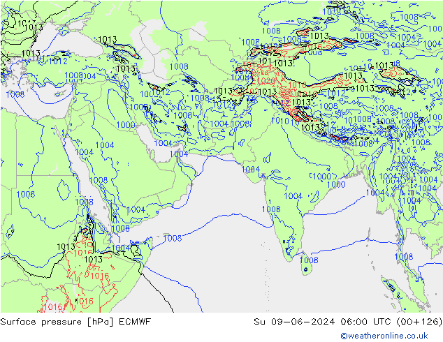 Atmosférický tlak ECMWF Ne 09.06.2024 06 UTC