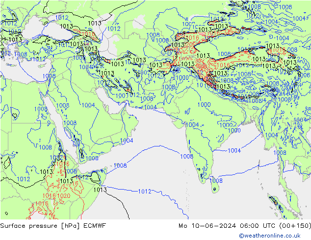 Surface pressure ECMWF Mo 10.06.2024 06 UTC