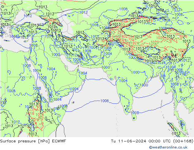 Luchtdruk (Grond) ECMWF di 11.06.2024 00 UTC