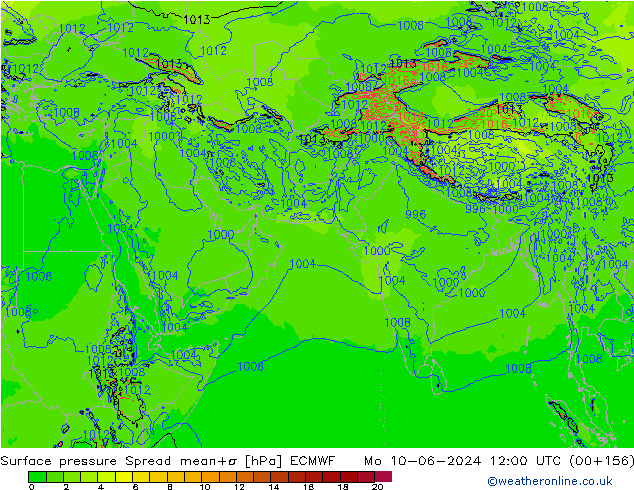 Luchtdruk op zeeniveau Spread ECMWF ma 10.06.2024 12 UTC