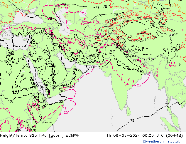 Yükseklik/Sıc. 925 hPa ECMWF Per 06.06.2024 00 UTC