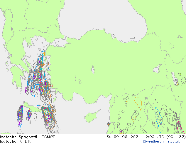 Isotachen Spaghetti ECMWF zo 09.06.2024 12 UTC