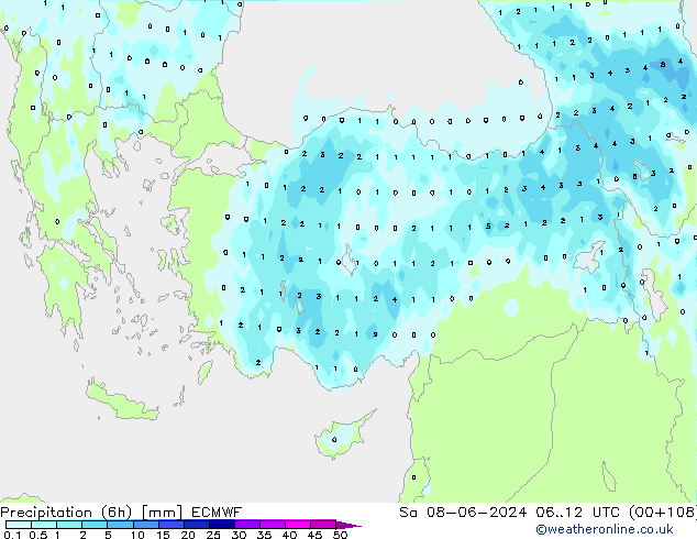 Nied. akkumuliert (6Std) ECMWF Sa 08.06.2024 12 UTC