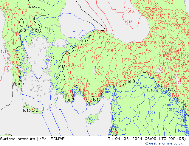 Luchtdruk (Grond) ECMWF di 04.06.2024 06 UTC