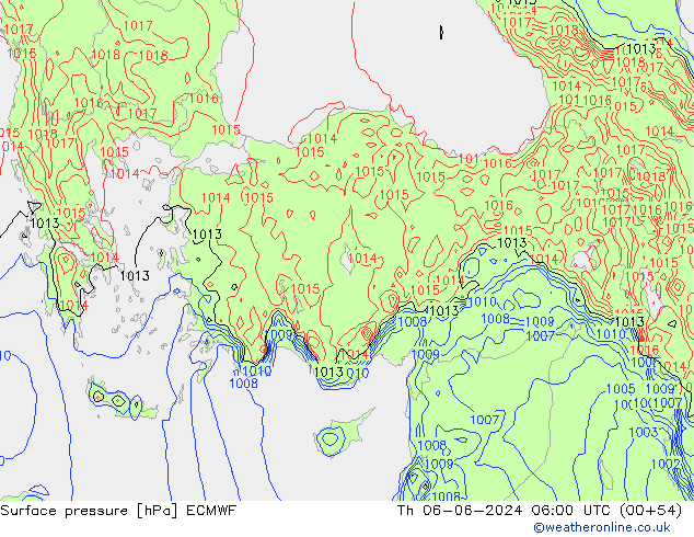 Atmosférický tlak ECMWF Čt 06.06.2024 06 UTC