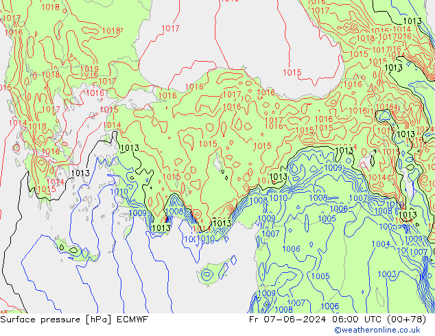 Luchtdruk (Grond) ECMWF vr 07.06.2024 06 UTC