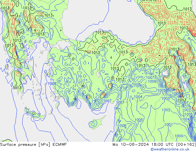 Atmosférický tlak ECMWF Po 10.06.2024 18 UTC