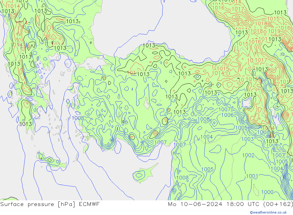 Surface pressure ECMWF Mo 10.06.2024 18 UTC