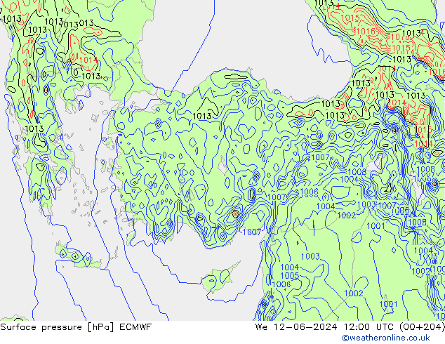 Luchtdruk (Grond) ECMWF wo 12.06.2024 12 UTC