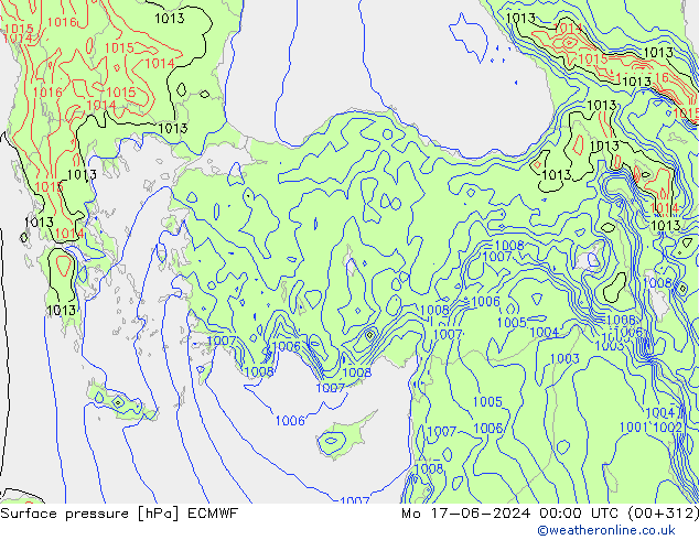 Luchtdruk (Grond) ECMWF ma 17.06.2024 00 UTC