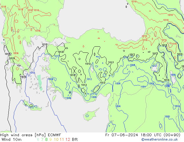 High wind areas ECMWF Fr 07.06.2024 18 UTC