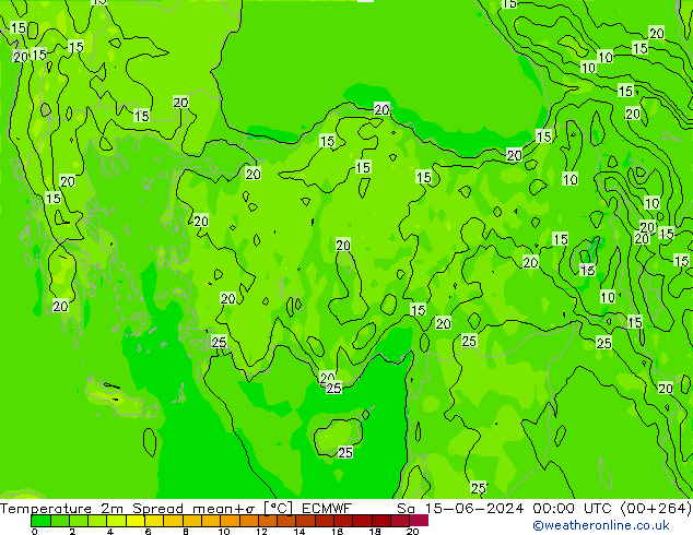 Sıcaklık Haritası 2m Spread ECMWF Cts 15.06.2024 00 UTC