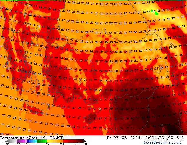 карта температуры ECMWF пт 07.06.2024 12 UTC