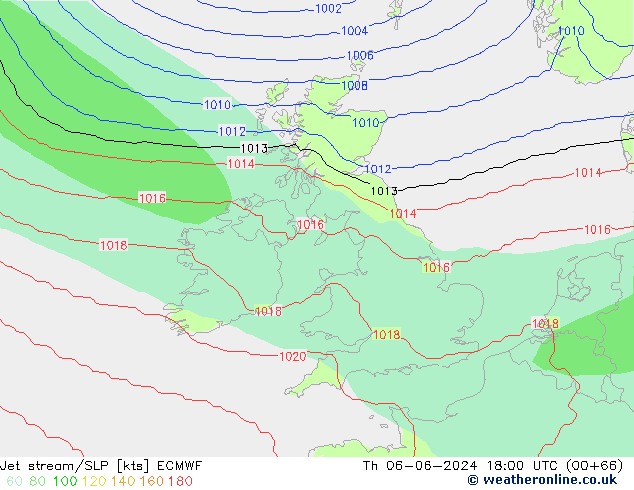 Jet stream ECMWF Qui 06.06.2024 18 UTC