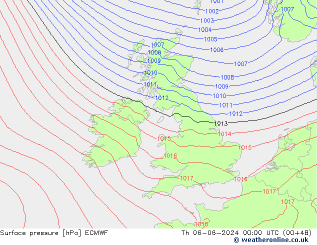 Pressione al suolo ECMWF gio 06.06.2024 00 UTC