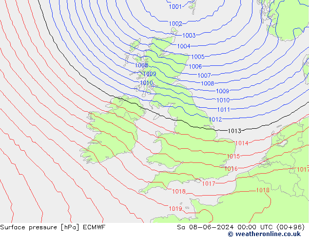 Surface pressure ECMWF Sa 08.06.2024 00 UTC