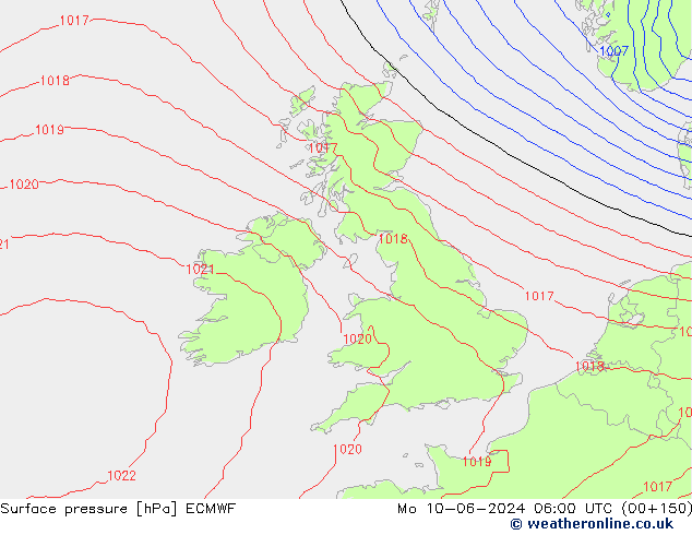 pressão do solo ECMWF Seg 10.06.2024 06 UTC