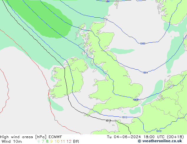 High wind areas ECMWF mar 04.06.2024 18 UTC