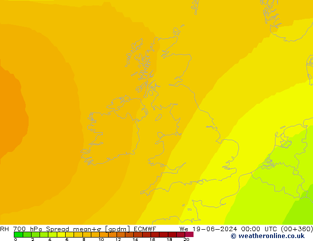 RH 700 hPa Spread ECMWF St 19.06.2024 00 UTC