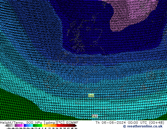 Height/Temp. 500 hPa ECMWF Čt 06.06.2024 00 UTC