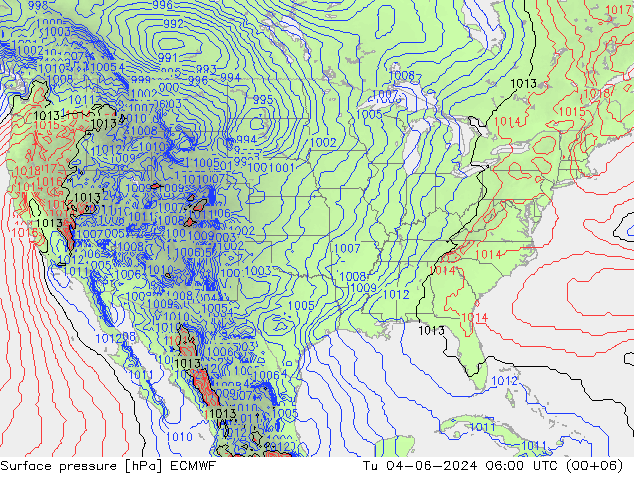 Surface pressure ECMWF Tu 04.06.2024 06 UTC